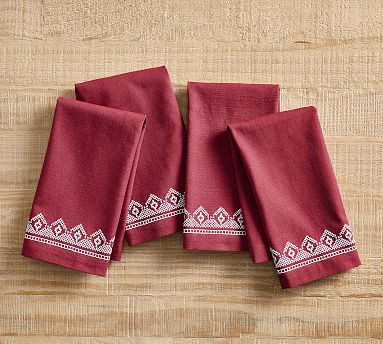 Fair Isle Embroidered Cotton Napkins - Set of 4 | Pottery Barn (US)