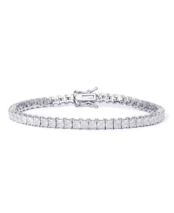 Macy's Cubic Zirconia Square Link Tennis Bracelet in Silver Plate & Reviews - Bracelets - Jewelry... | Macys (US)