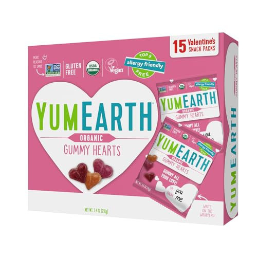 YumEarth Organic Valentine Sugarcoated Gummy Fruit Hearts - Fruity Candy, Gluten Free Snacks for Kids - Allergy Friendly, Non-GMO, No Artificial Dyes - Assorted Flavors, 7.5 oz (Pack of 15) | Amazon (US)