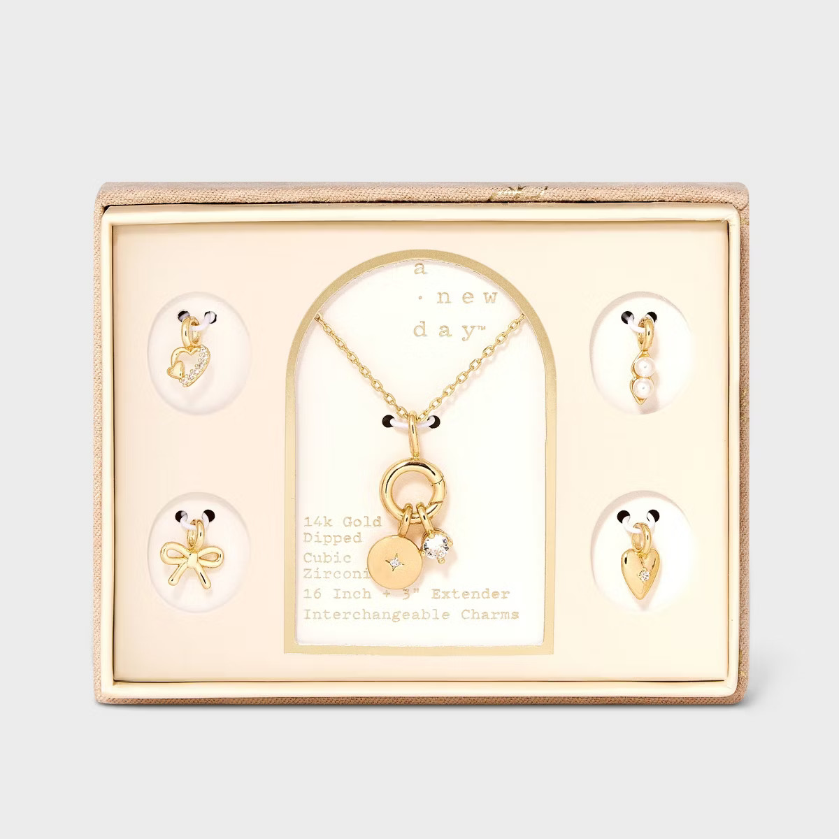 14K Gold Dipped Opal Charms and Circle Pendant Necklace Set 6pc - A New Day™ Gold | Target