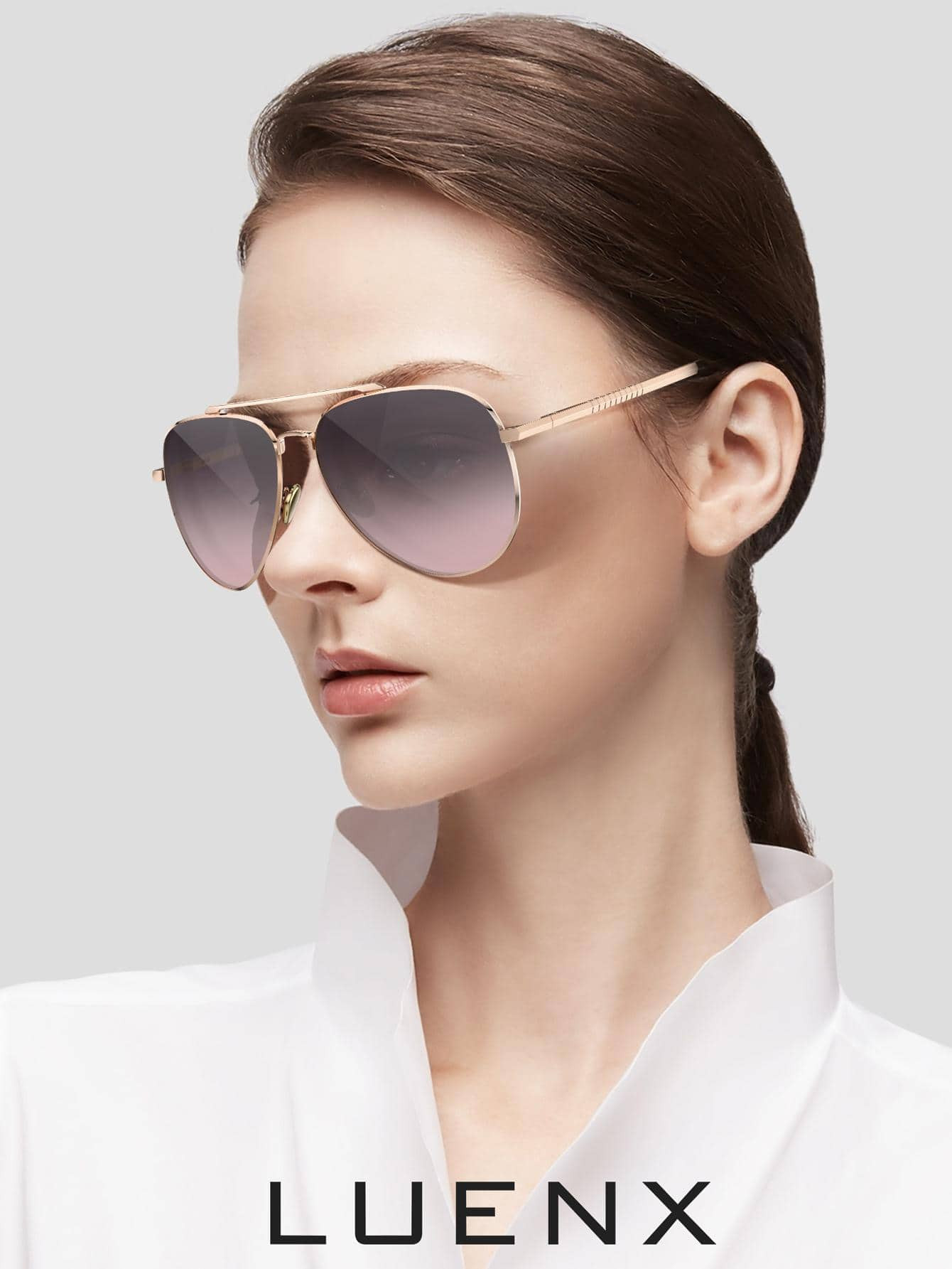 LUENX Aviator Sunglasses for Women Polarized Gradient Black and Red Lens Rose Pink Frame - UV 400... | SHEIN