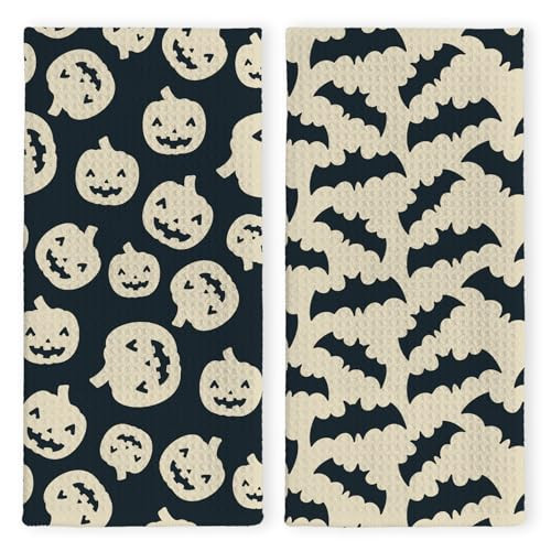 LKETW Halloween Pumpkin Bat Kitchen Dish Towels 16x24in Set of 2, Cute Hand Tea Towels for Kitchen Bathroom Decor, Halloween Decorations | Amazon (US)