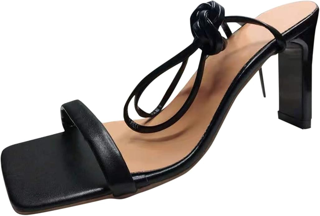 Gyouanime Sexy high Heels Summer 2022 Strappy Sandals for Women Heels Lace Up Square Toe Sandals ... | Amazon (US)