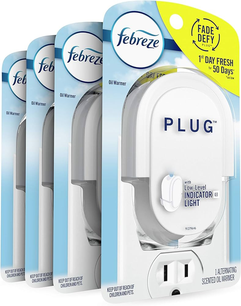 Febreze Plug In Air Freshener Fade Defy Plugs, Scented Oil Warmer- Pack of 4 | Amazon (US)