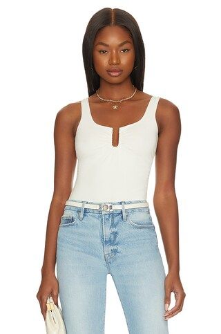Good American Good Touch U Ring Ruched Bodysuit in Ivory001 from Revolve.com | Revolve Clothing (Global)