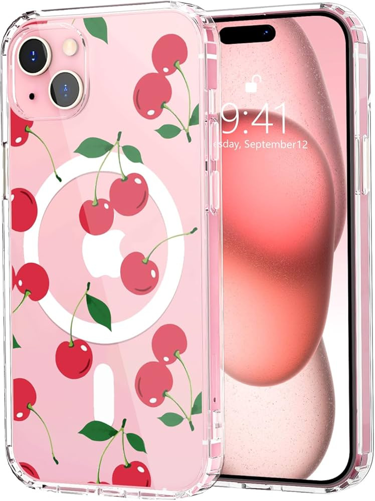 Magenetic Red Cherry Case Compatible with Magsafe for iPhone 15, Clear Phone Cover with Cute Frui... | Amazon (US)