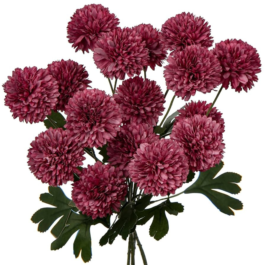 GARHoo 4pcs Chrysanthemum Flowers Silk Mum Ball Fake Flowers Artificial Flower Branch Faux Flower... | Amazon (US)
