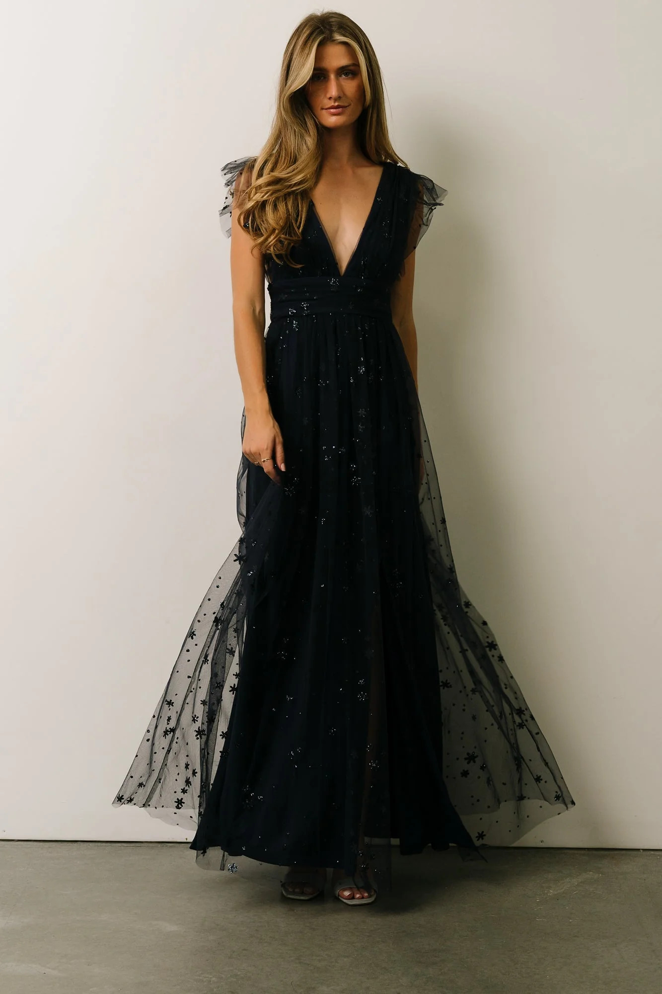Nova Shimmer Maxi Dress | Navy | Baltic Born