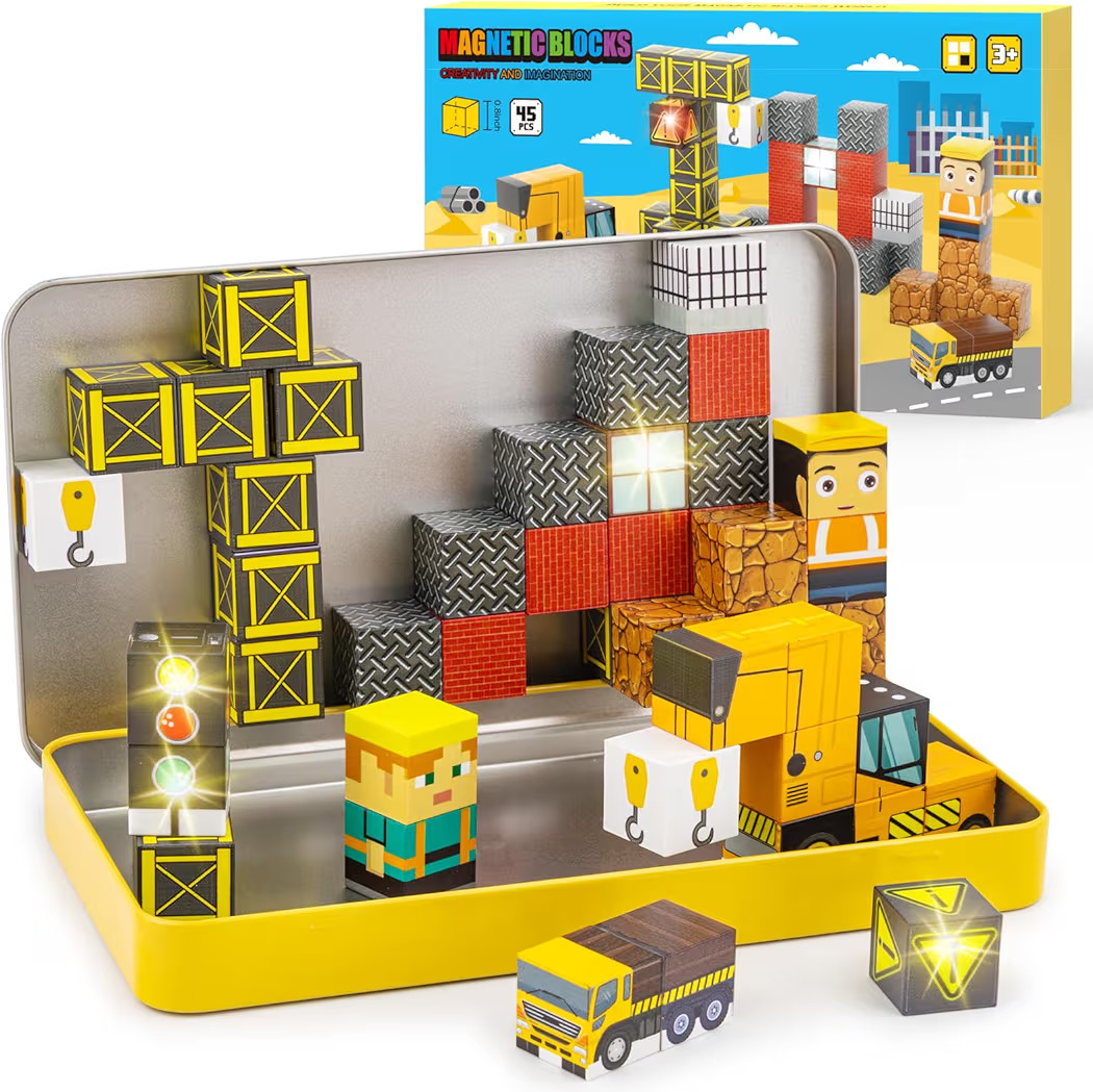 Aywewii Travel Magnetic Blocks 45 PCS Travel Games for Kids Ages 3-5, Magnet Building Cubes STEM ... | Amazon (US)