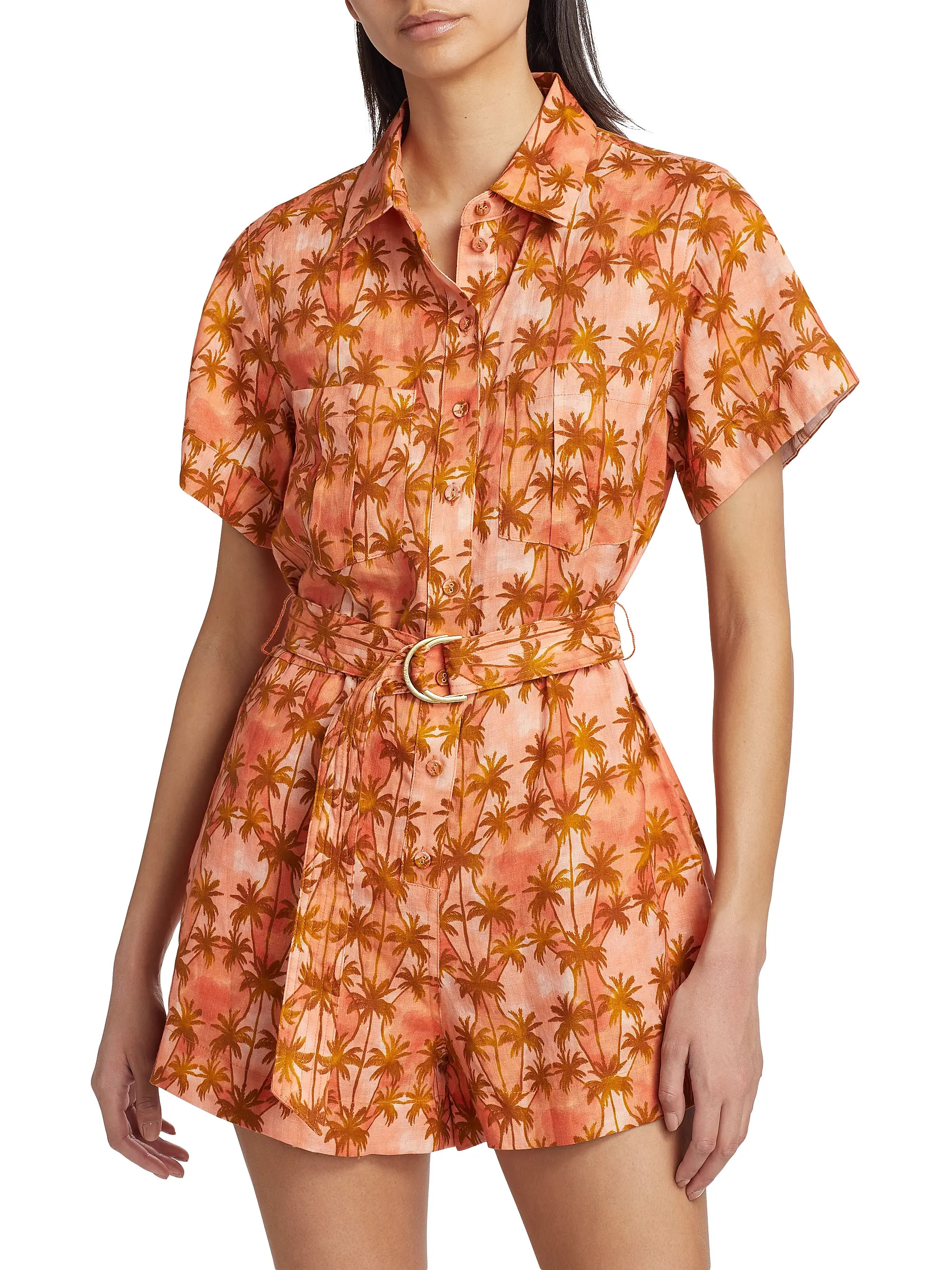 Leilani Palm Tree Linen Romper | Saks Fifth Avenue