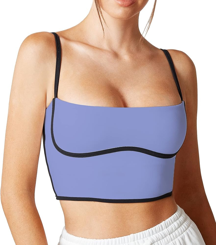 Move With You Sleeveless Spaghetti Strap Padded Sports Bra Tank Tops Square Neck Double Layer Wor... | Amazon (US)