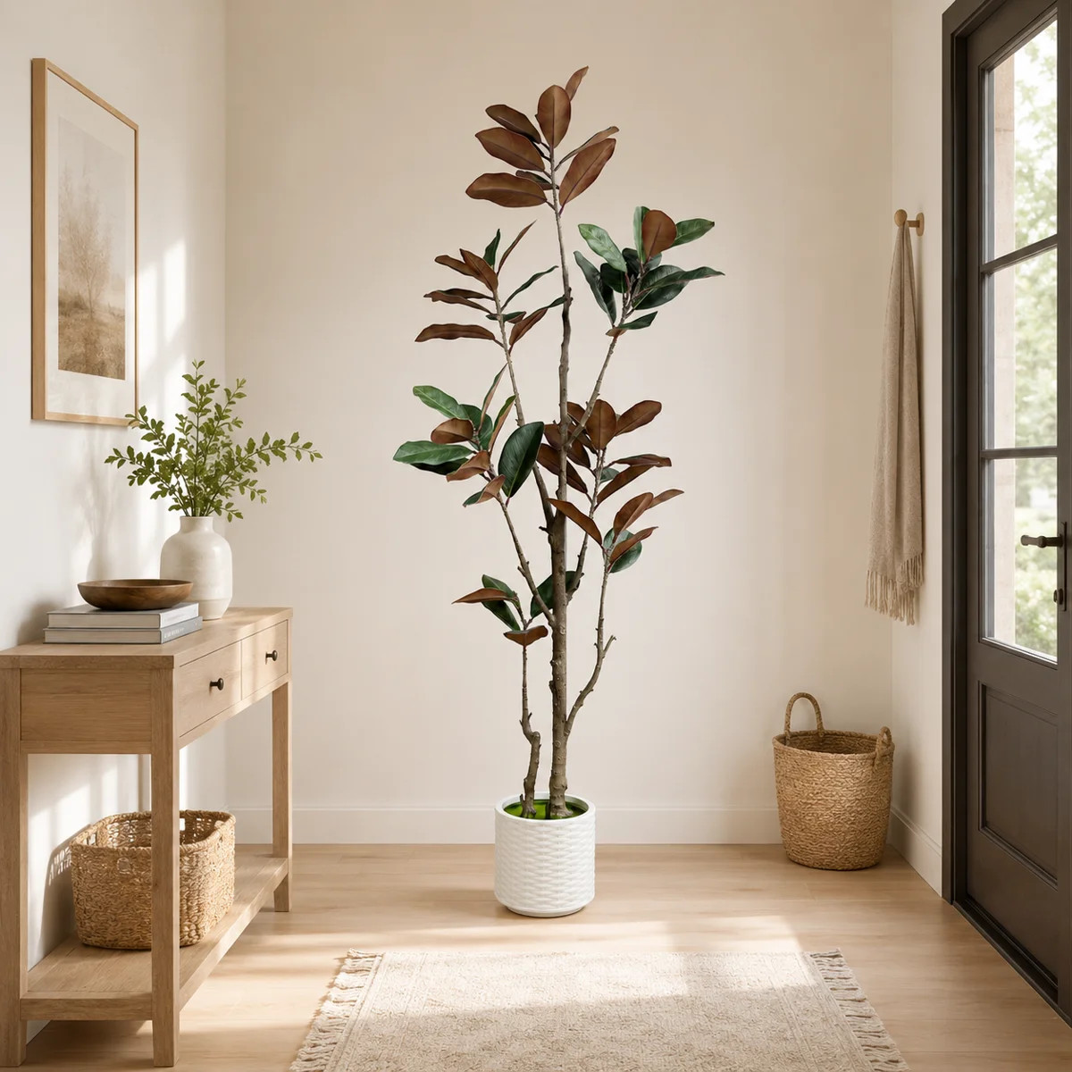6ft Artificial Magnolia Tree in White Decorative Planter, Tall Faux Indoor Tree, Realistic Decora... | Wayfair North America