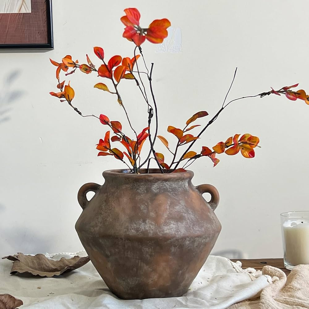 Farmhouse Decor Ceramic Rustic Vase with 2 Handles, 6.14 Inch Vintage Terracotta Flower Vases for... | Amazon (US)