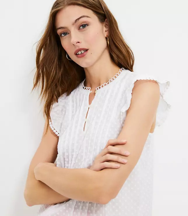 Clip Pintucked Flutter Sleeve Top | LOFT