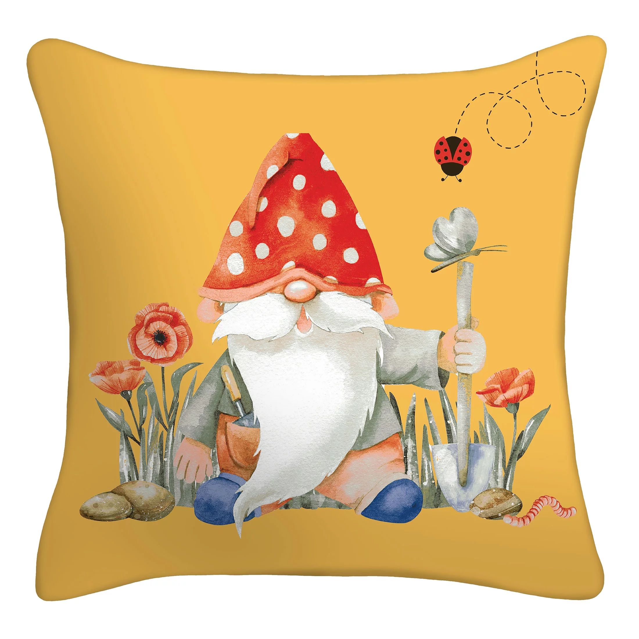 Mainstays 16" x 16" Reversible Garden Gnome Decorative Throw Pillow, Yellow | Walmart (US)