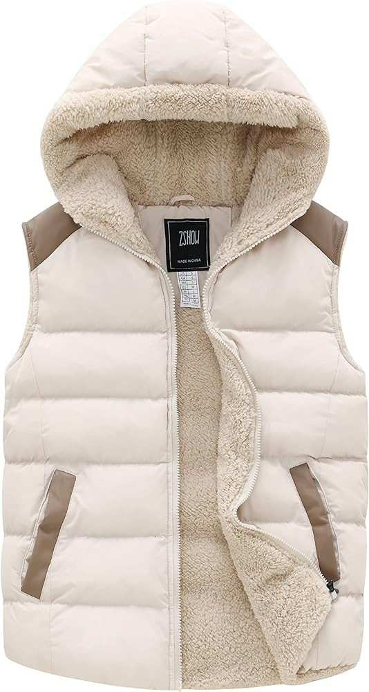 ZSHOW Women's Outerwear Vest Casual Thicken Qulited Winter Puffer Vest Hooded Warm Fleece Jacket | Amazon (US)