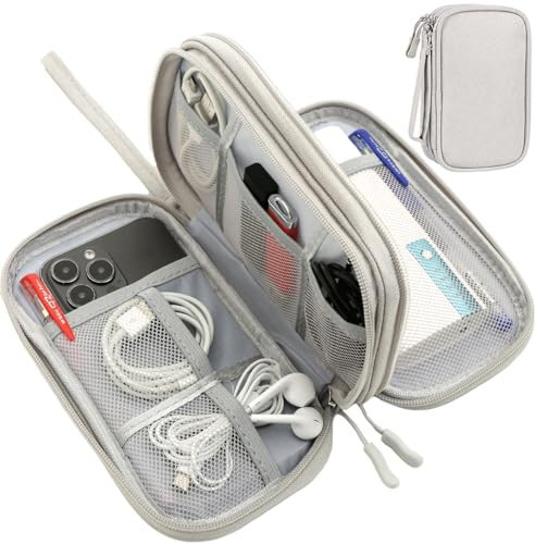 CAAORDKSO Electronic Organizer Travel Cable Accessories Case, Organizer Bag, Accessories Pouch for USB, Cord, Charger, Phone, Power Bank, Earphone (Light Grey, Medium) | Amazon (US)