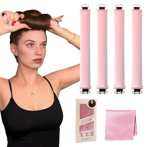 jejucy Heatless Curls Overnight, 5 Pcs Heatless Hair Curlers to Sleep in Soft Overnight Blowout Rods No Heat Hair Rollers Curling Rods for Women Blowout Look Long Hair - Pink | Amazon (US)