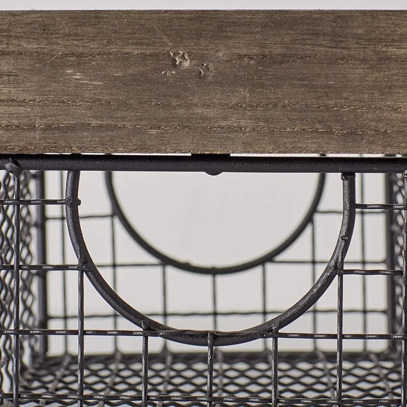 Farmhouse Wood Rimmed Wire Storage Basket Set,3 Piece | Wayfair North America