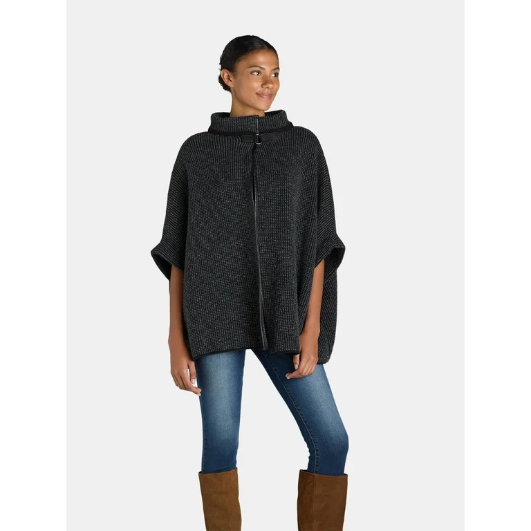 Time and Tru Women's Knit Fashion Cover-Up Ruana, Black, Size S/M | Walmart (US)