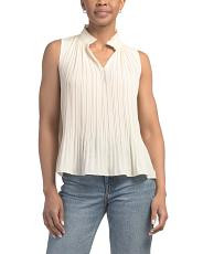 Sleeveless Split V-neck Pleated Blouse | TJ Maxx