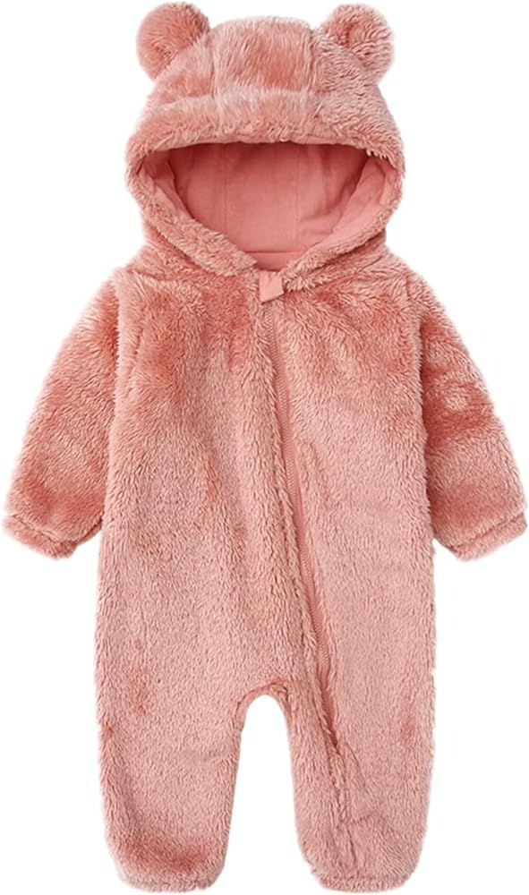 CHAOJIESI Baby Snowsuit Bear Ear Hooded Jumpsuit Fleece Romper Zipper Winter Coat Outfits | Amazon (US)
