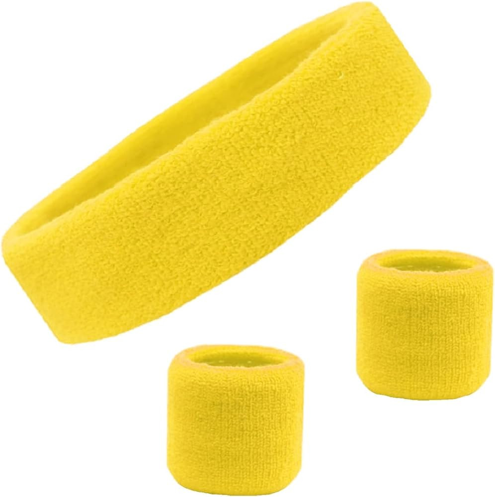 Kenz Laurenz Sweatband Set Cotton Sports Headband Terry Cloth Wristband Moisture Wicking Sweat Ab... | Amazon (US)