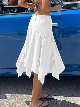 EMMIOL Women's Midi Skirt Asymmetrical Flowy Long Handkerchief Hem | Amazon (US)