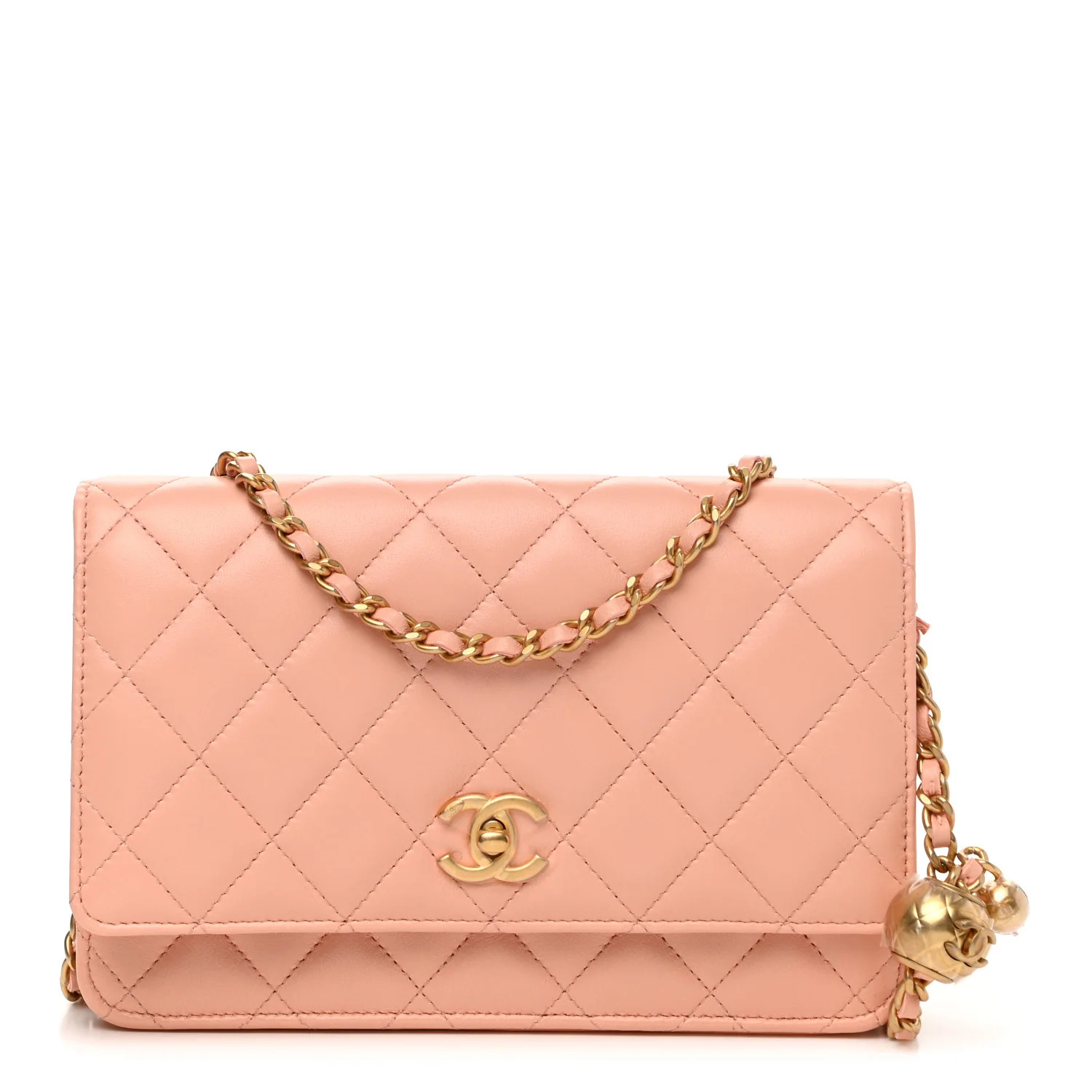 CHANEL Lambskin Quilted CC Pearl Crush Wallet on Chain WOC Light Orange | FASHIONPHILE | Fashionphile
