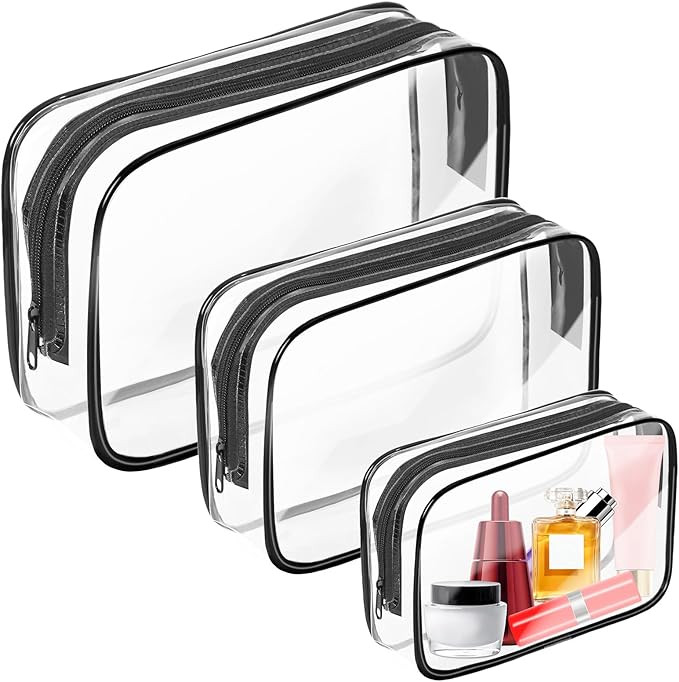 AURUZA 3 Pack Clear Toiletry Bag,Portable Travel Makeup Bags with Zipper, TSA Approved Clear Orga... | Amazon (US)