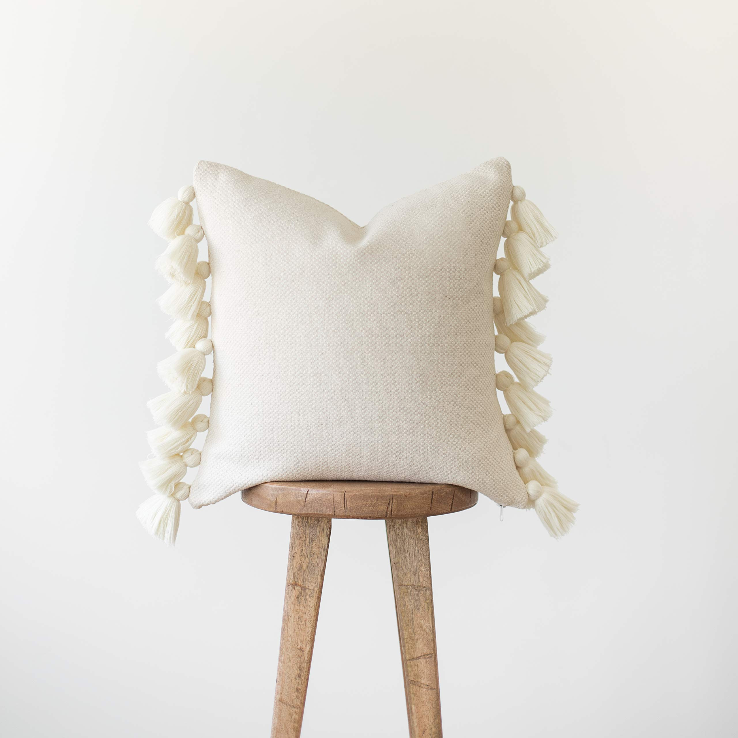 Woven Nook Decorative Tassel Pom-Pom White Throw Pillow Covers, 18 x 18 Inches (Set of 2) | Amazon (US)