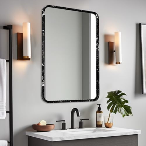 ANDY STAR Black White Bathroom Mirrors for Wall, 20x28’’ Black Faux Marble Metal Mirror Rounded Rectangle, Tube Frame 1’’ Deep Wall Mounted Horizontal/Vertical for Home Decor. | Amazon (US)