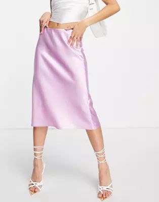 ASOS DESIGN low rise satin bias midi skirt in lilac | ASOS (Global)