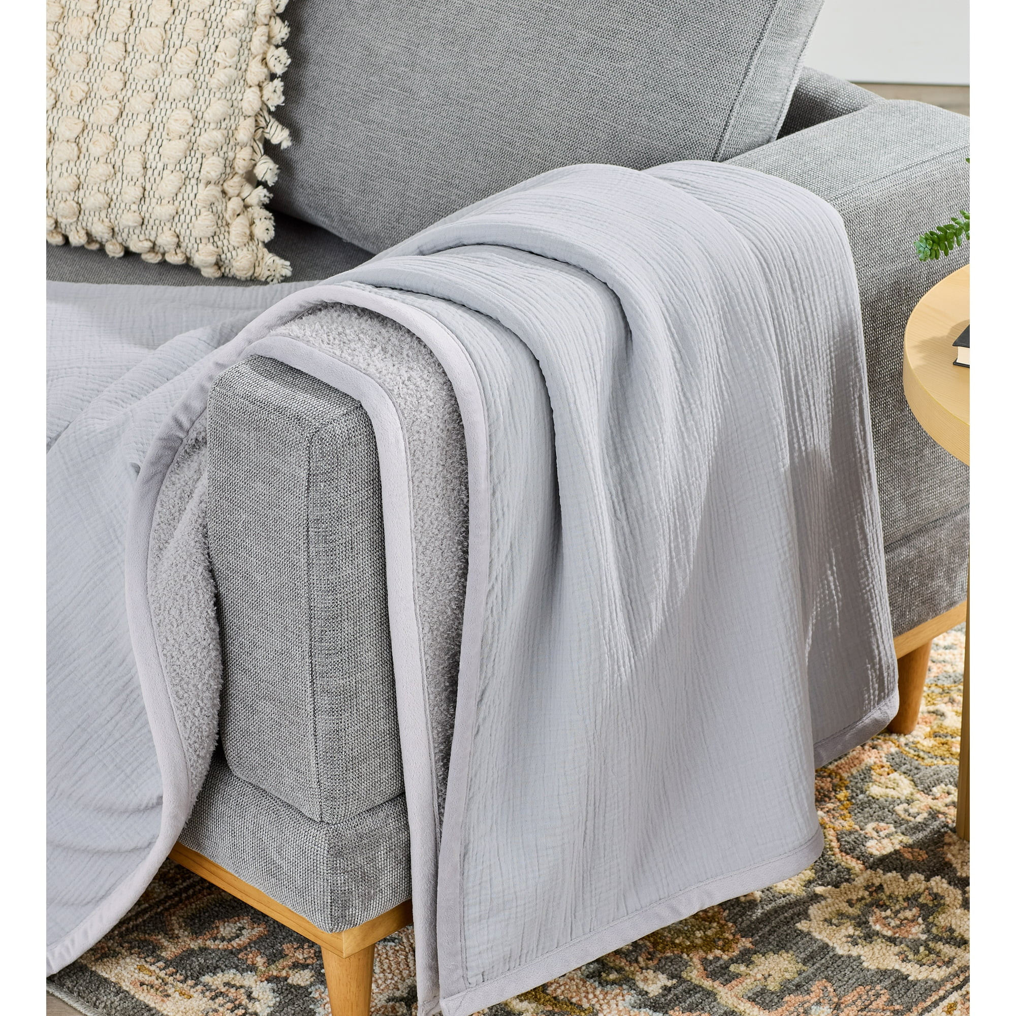 Better Homes & Gardens Gauze Reverse to Cozy Knit Super Soft Throw Blanket, Oversized, Soft Silve... | Walmart (US)