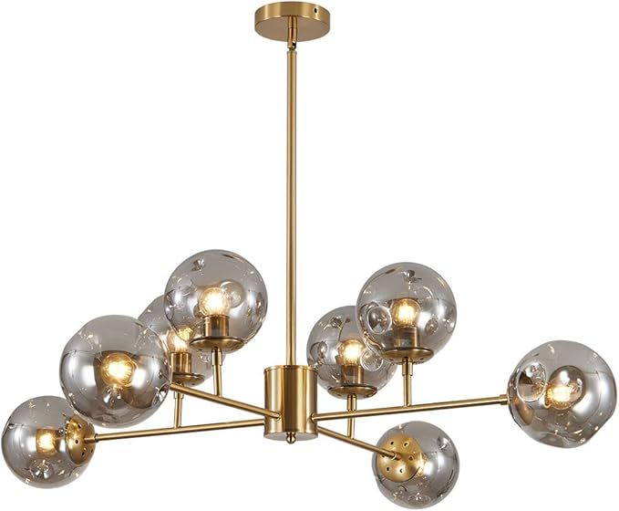 BOKT Mid Century Brushed Brass Chandelier Modern 8-Lights Gold Globe Sputnik Chandelier Unique Sm... | Amazon (US)