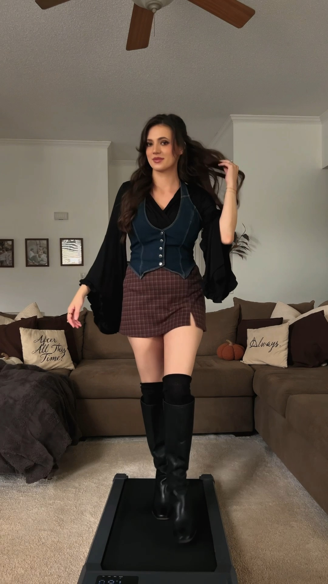 Fall outfits for inverted triangles. Exact plaid skirt is old but I tagged a ton of similar ones! 

Size up in the vest if you have a larger chest.

Green duster from the beginning is the Twyla dress from Joyfolie

#LTKSeasonal #LTKFindsUnder100 #LTKStyleTip