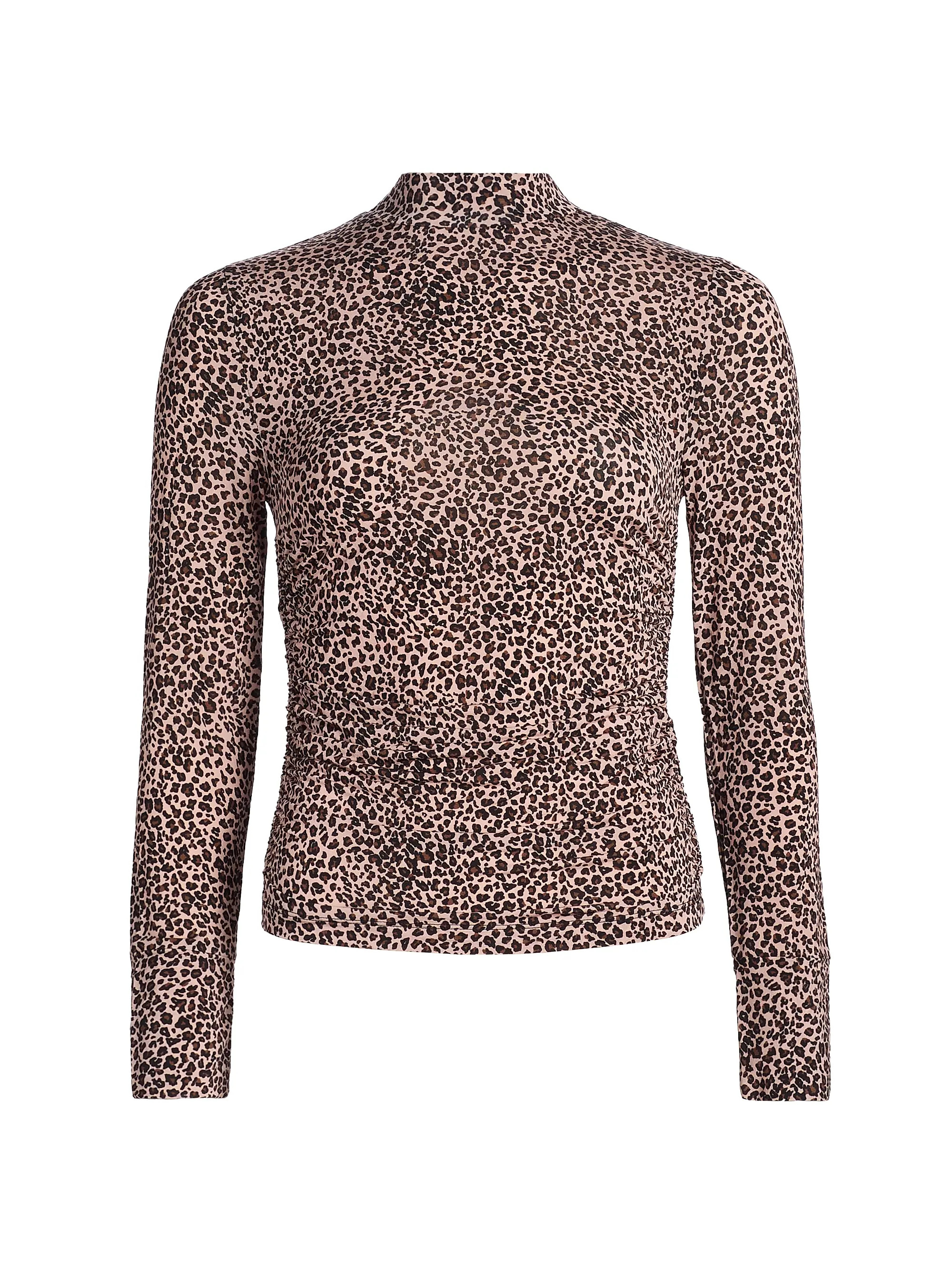 Farm Rio Leopard Jersey Mock-Turtleneck Top | Saks Fifth Avenue | Saks Fifth Avenue