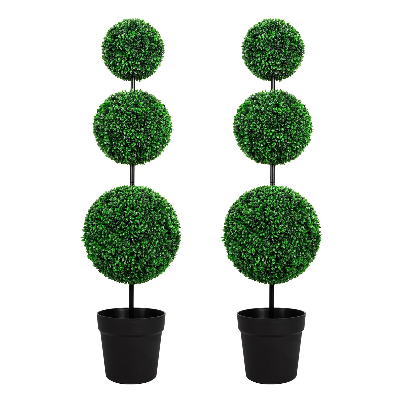 4FT UV-Resistant Artificial Triple Ball Boxwood Topiary Set of 2, All-Weather Outdoor & Indoor De... | Amazon (US)