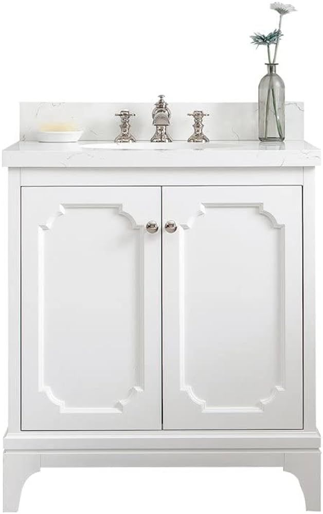 Queen 30" W Wood Single Bathroom Vanity in Pure White and Nickel | Amazon (US)