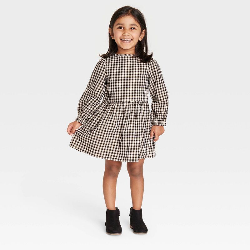Toddler Girls' Plaid Long Sleeve Dress - Cat & Jack™ Black/Cream | Target