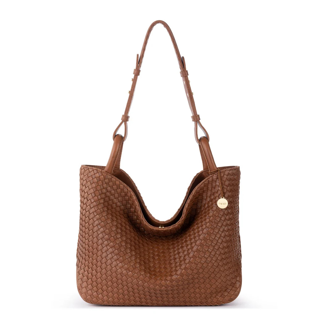 Los Feliz Medium Tote - Leather - Cognac Woven | The Sak
