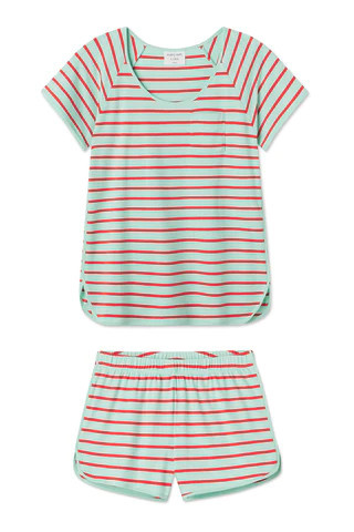 Pima Avery Shorts Set in Maraschino Stripe | LAKE Pajamas