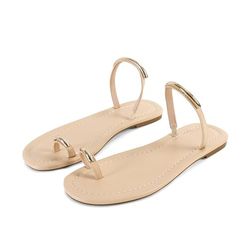 SOVANYOU Womens Toe Ring Sandals Flat Strappy Sandals with Toe Loop Dressy Casual Beach Summer Nude Flat Slide Sandal | Amazon (US)