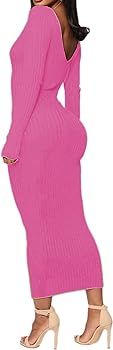 SheKiss Women's Off Shoulder Long Sleeves Bodycon Sweater Dress Sexy Knit Slim Cardigans | Amazon (US)