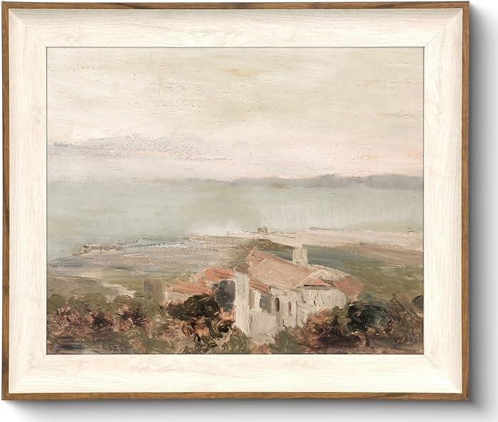 Framed Wall Art Decoration Canvas - Vintage Coastal Oil Painting Artwork Prints, Neutral Landscap... | Amazon (US)