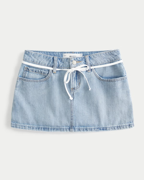 Low-Rise Light Wash Shoelace Denim Mini Skort | Hollister (US)