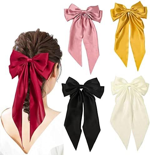Large Hair Bows for Women,5 PCS Silky Big Bow Clips Metal Hair Clips for Girl French Style Barret... | Amazon (US)