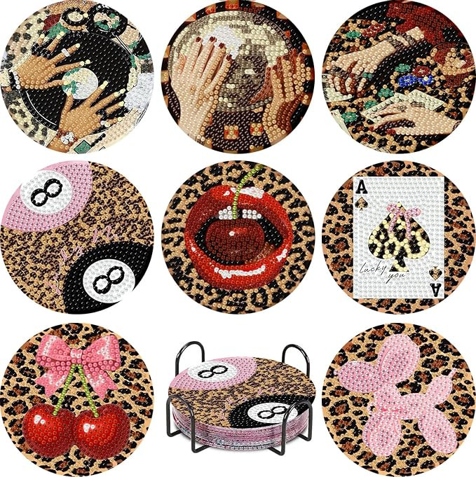 8 Pack Leopard Print Diamond Art Coasters Kits- Coquette Diamond Painting Coasters Kit Set with H... | Amazon (US)