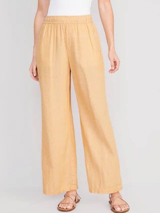 High-Waisted Linen-Blend Wide-Leg Pants for Women | Old Navy (US)