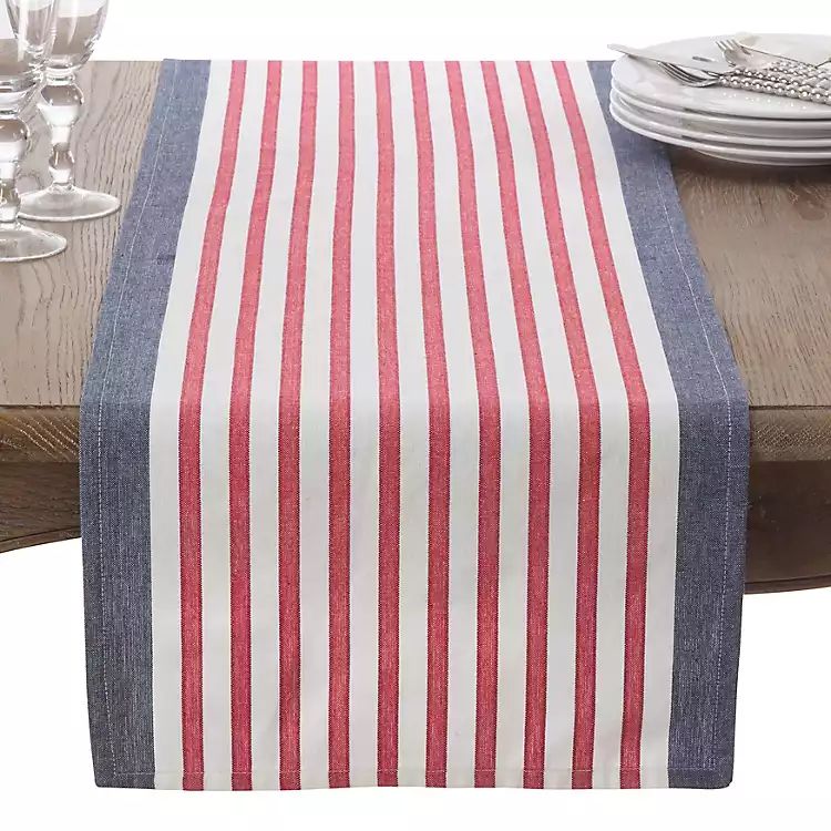 Patriotic Striped Chambray Table Runner | Kirkland's Home